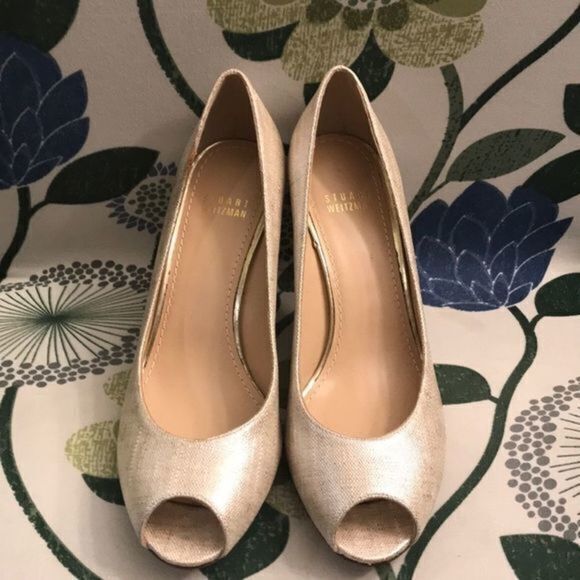 Stuart Weitzman Beige Gold Wooden Stiletto… - Picture 1 of 5